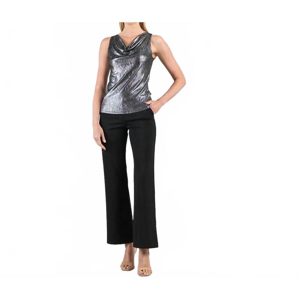 NEW CLARA SUNWOO metallic cowl neck draped tank in gun metal